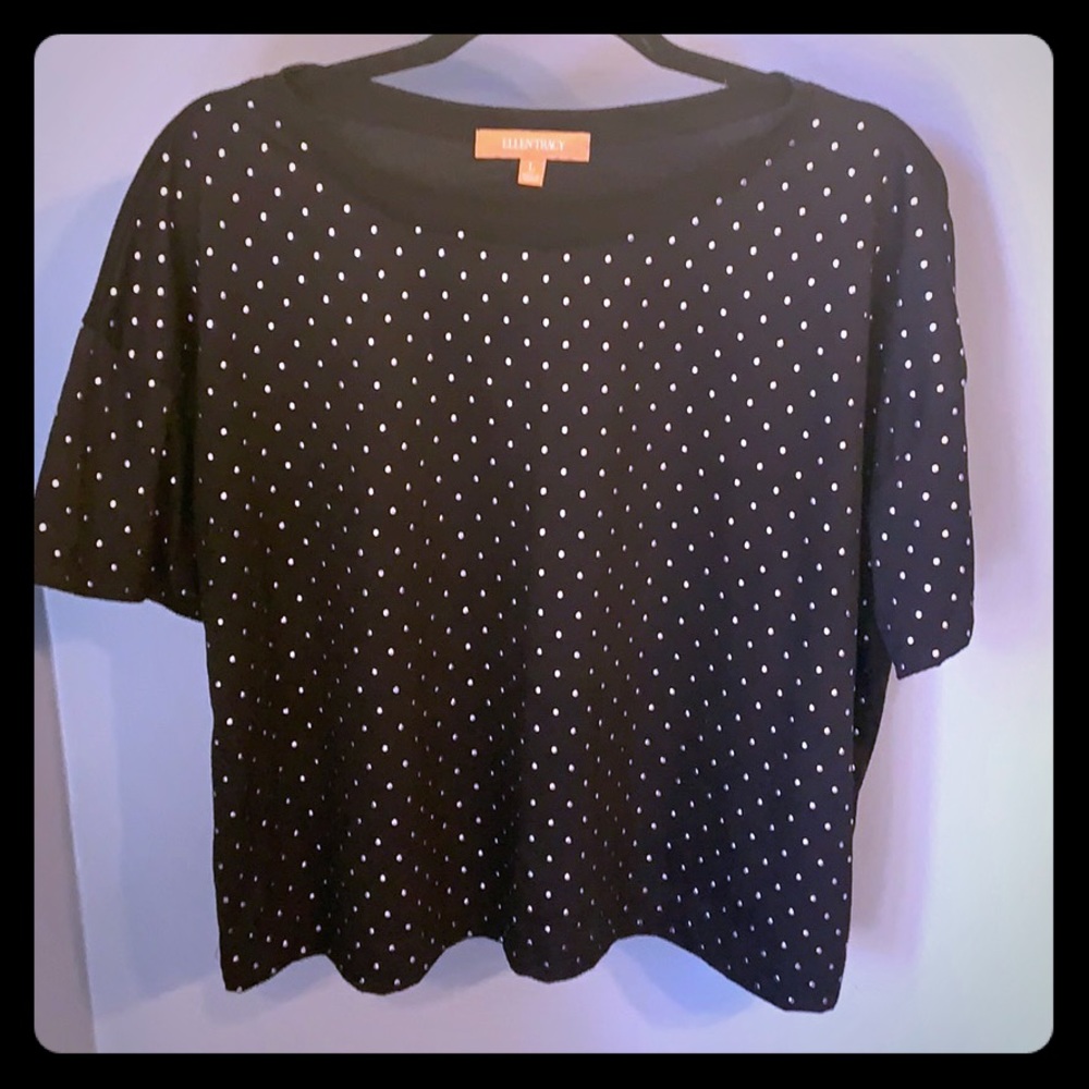 Ellen Tracy L black top with sliver studded dots
